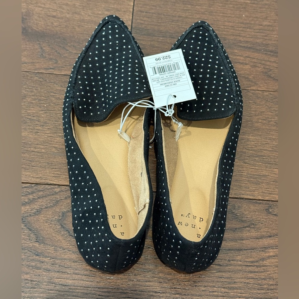 A New Day Black Silver Studded Faux Suede Loafers - Picture 2 of 4